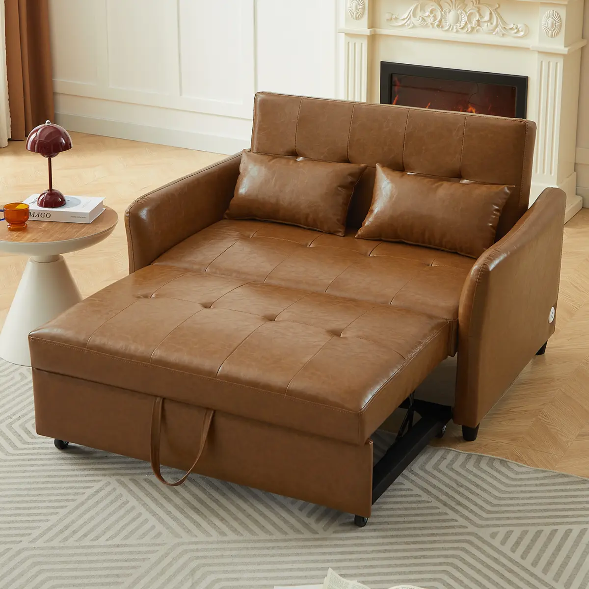 [Bellemave] 51.57" PU Sofa Convertible Sleeper Bed, Adjustable Oversized Armchair with Three USB Ports for Small Space, Living Room, Apartment, Office