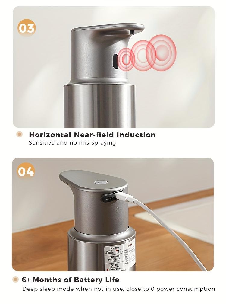 Automatic Sensor Soap Dispenser, Stainless Steel Rechargeable Liquid Dispenser, Infrared Sensor Hand Bottle, Adjustable Height Levels, 16.23oz Large Capacity, Rechargeable Wall-Mounted Bathroom Liquid Dispenser Suitable for Kitchen And Bathroom