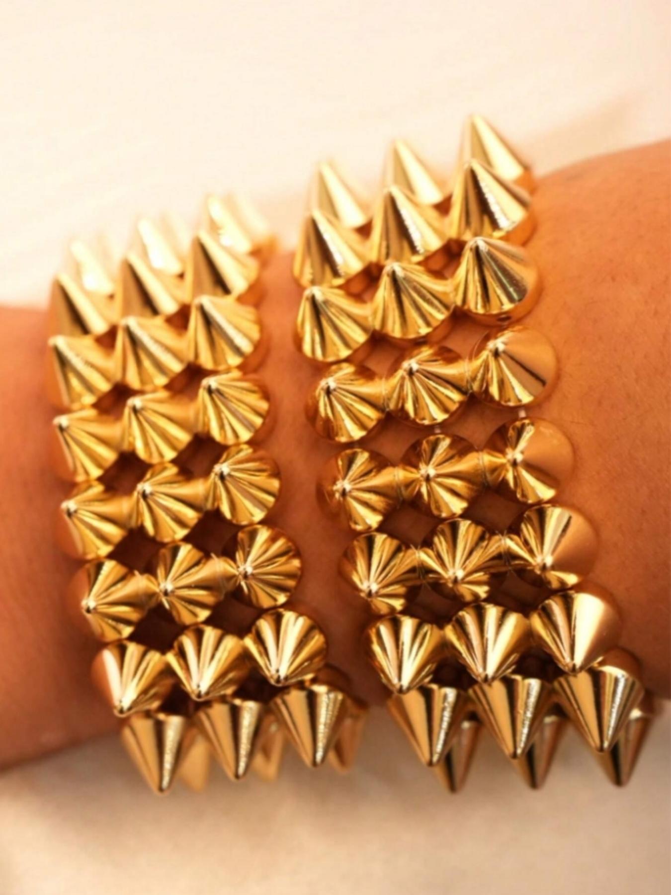 2pcs Punk Style Rivet Spikes Bracelet Set, Unisex Silver Color Edgy Design, Perfect for Daily Wear, Parties & Festivals, Trendy Jewellery Accessories