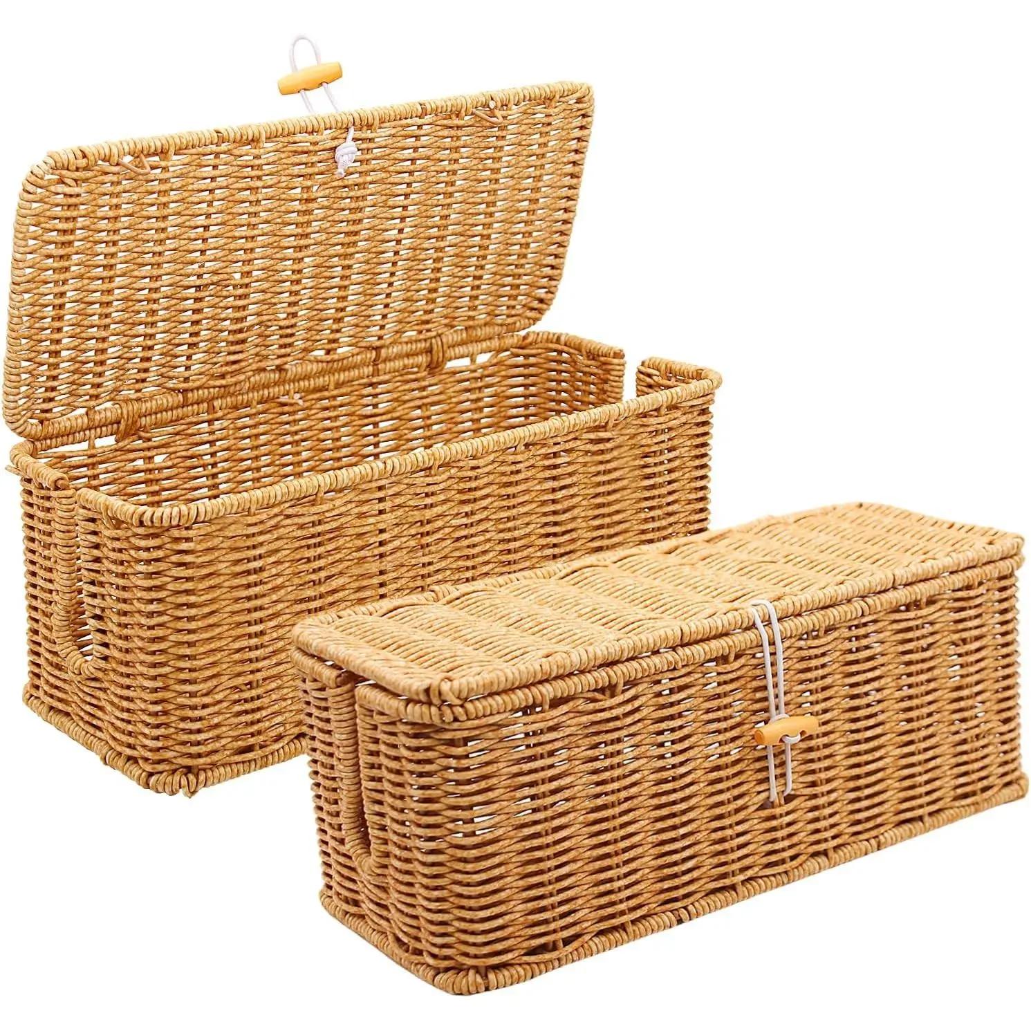 2PCS Handmade Rattan Cable Management Box, Cord Organizer Basket with Open Slots - Hide Cords Under Desk for Computer, Router, USB Hub & Power StripGift
