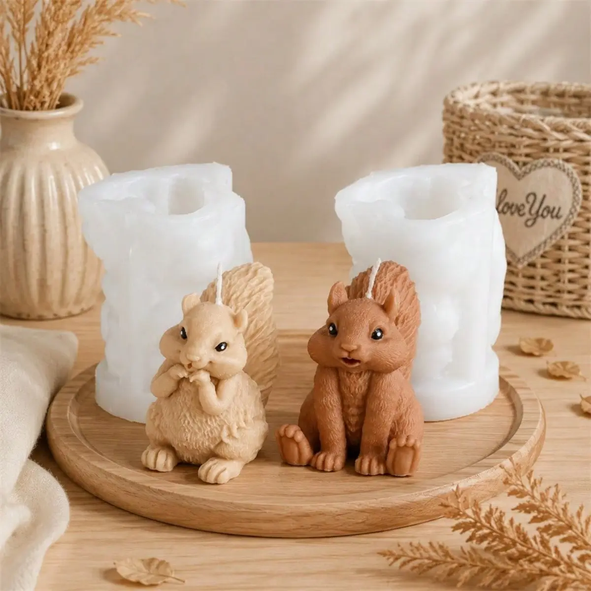 2PCS Squirrel Candle Silicone Mold Set Cute Animal 3D Squirrel Shape Wax Mold Handmade Candle Making Mold DIY Home Decor Gift Craft Supplies