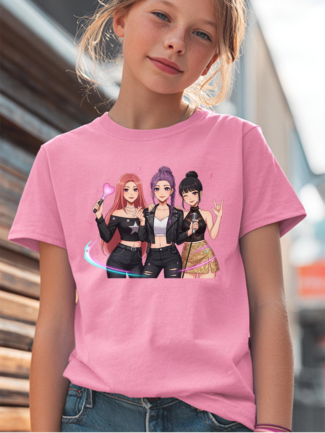 Girls' Fashion Random Print T-Shirt, Comfortable and Soft for Spring/Summer, Party and Spring/Summer T-Shirt, Vacation Holiday Gift, Fun Design, Soft Fabric T-Shirt