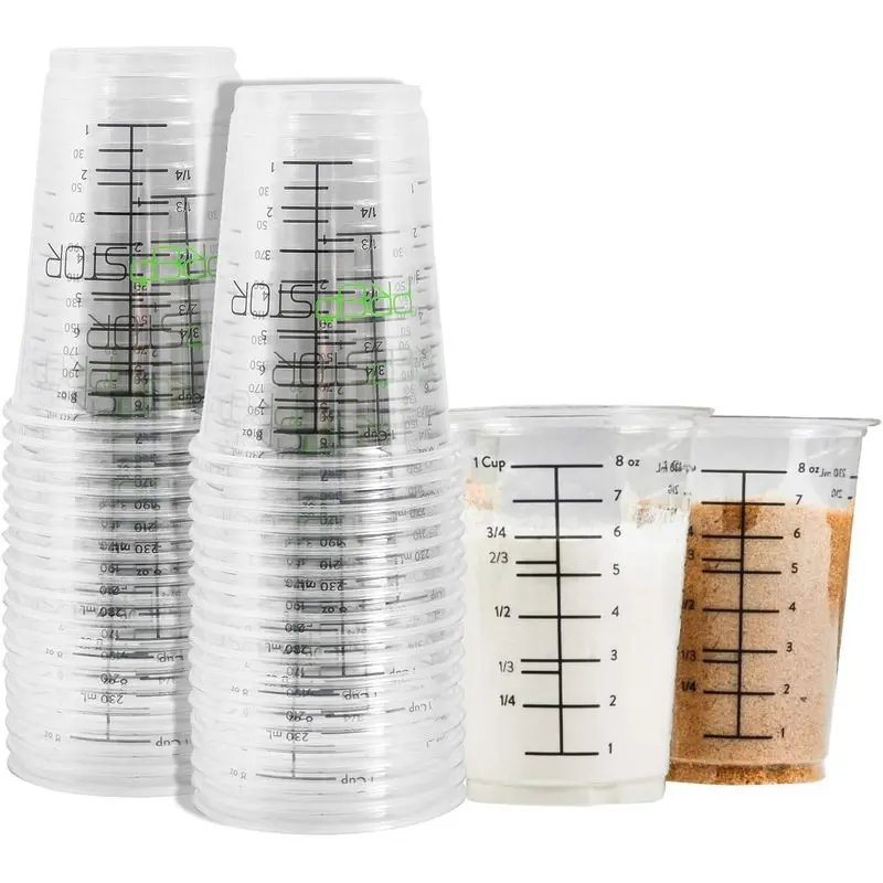 20 Pack 8oz Clear Plastic Measuring Cups, Disposable Mixing Cups for Epoxy Resin, Paint, Stain, Crafts, Cooking & Baking
