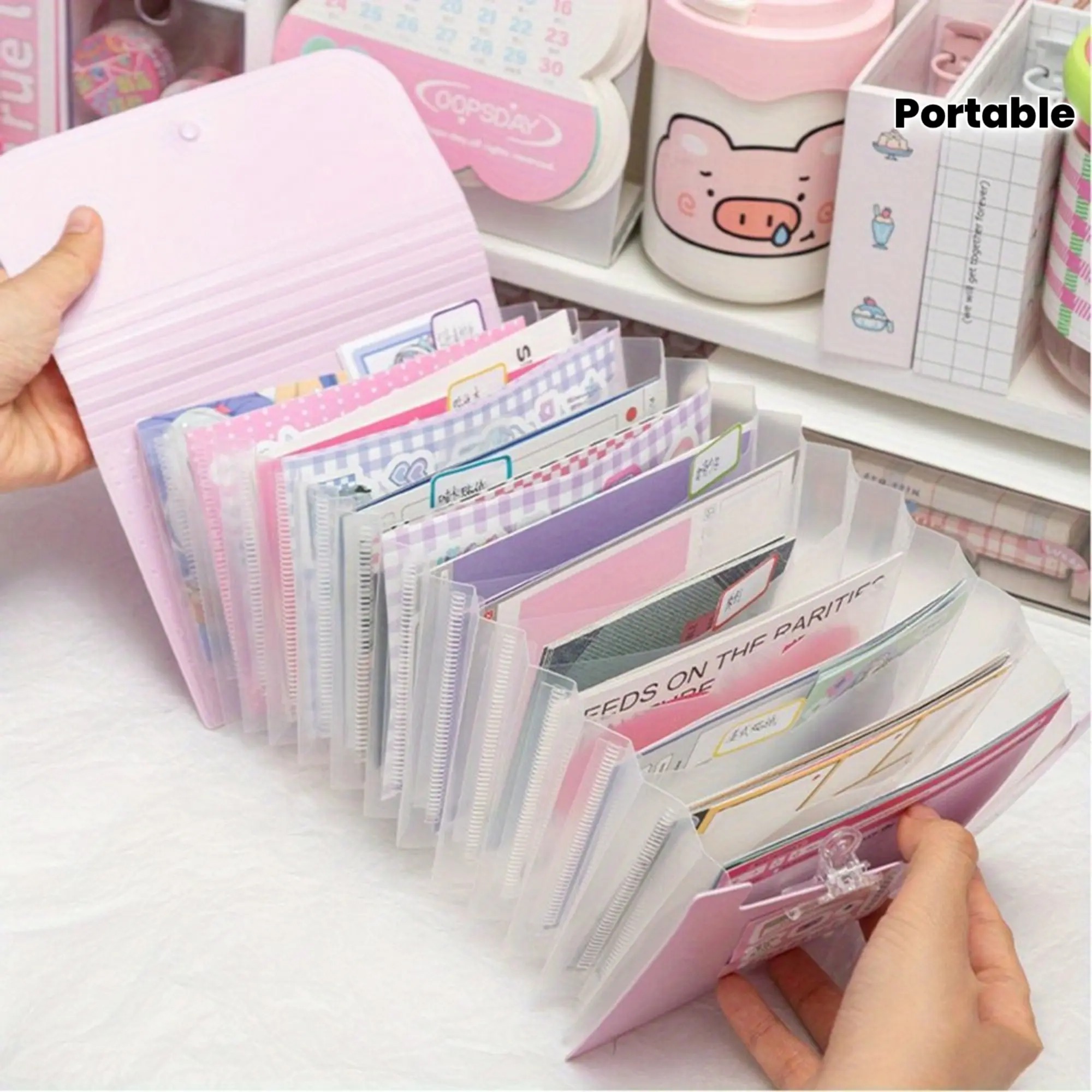 12-layer A6 Accordion Bag Convenient Solid Color Shrinkable Portable Documents Organizer with Index Tabs Expansion File Folder Coupon