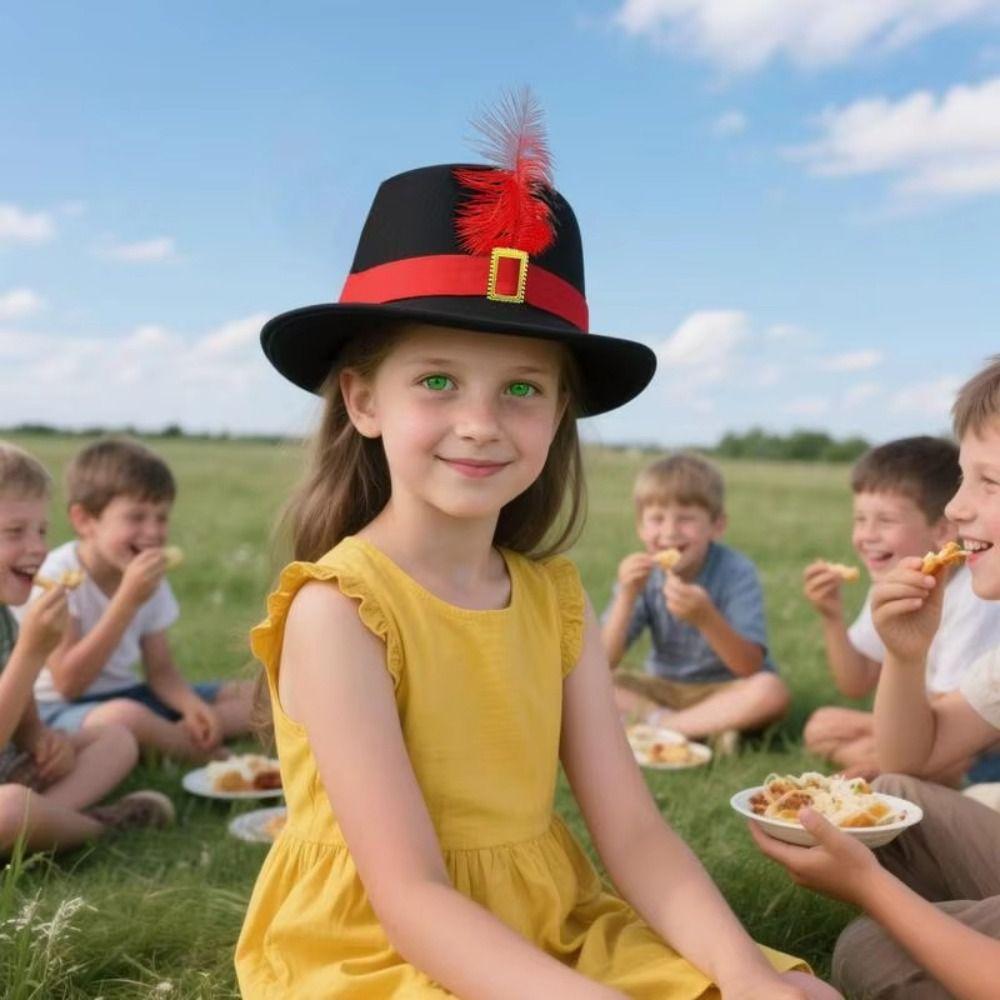 Vintage Black Musketeers Costume Hat Magician Hat With feathers Holiday Costume Hat Top Hats Stage Performance Kids Cosplay Hat