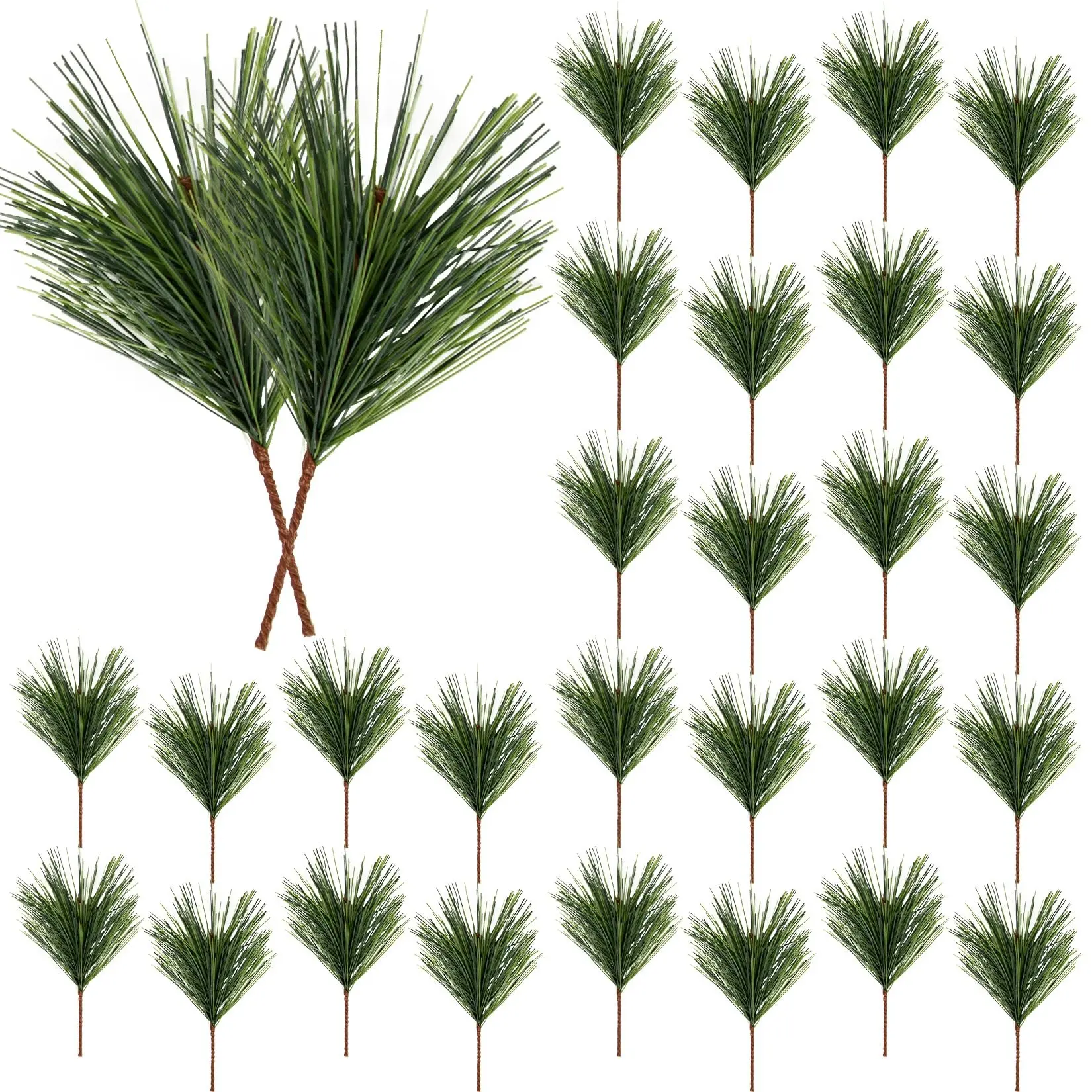 30pcs Artificial Pine Branches, 4.7" Pine Needle Picks, Christmas Greenery Stems, Faux Pine for Holiday Decorations & Crafts, Plastic Fake Greenery