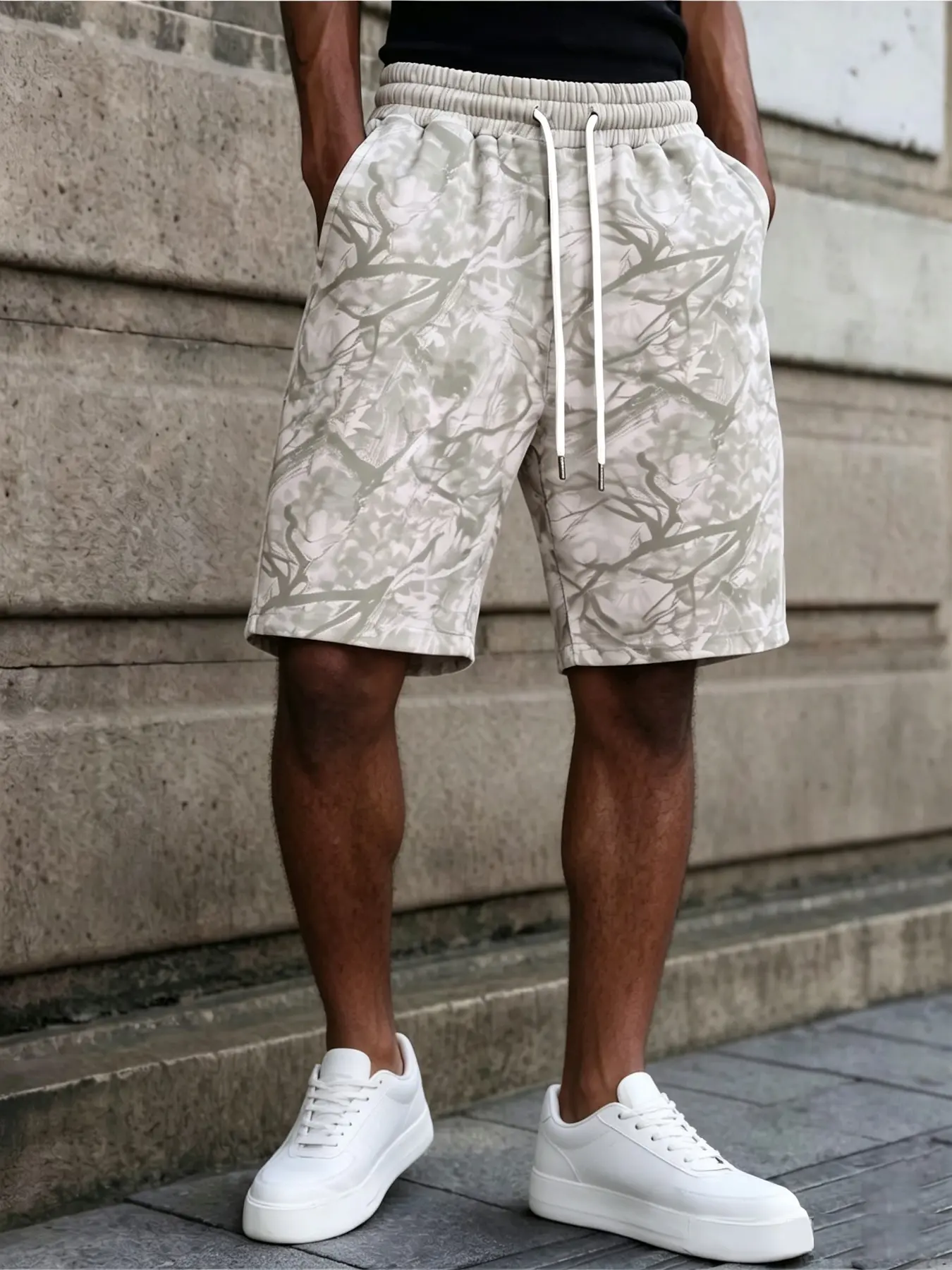 Men's Vintage Branch Camo Sweat Shorts with Elastic Drawstring Waist & Deep Side Pockets, Versatile One Garment for Multiple Outfits, Ideal for Gym Training, Outdoor Hiking, Daily Commute, Beach Trips, Streetwear Looks, Campus Dates & More Scenarios