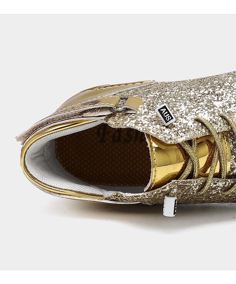 Gold High Top Sneakers for Men and Women - Glitter Patent Leather Shoes,  Velcro Strap + Lace-Up, Non-Slip White Sole, Suitable for Party, Street  Fashion and Trendy Outfits (Four Seasons) - TikTok
