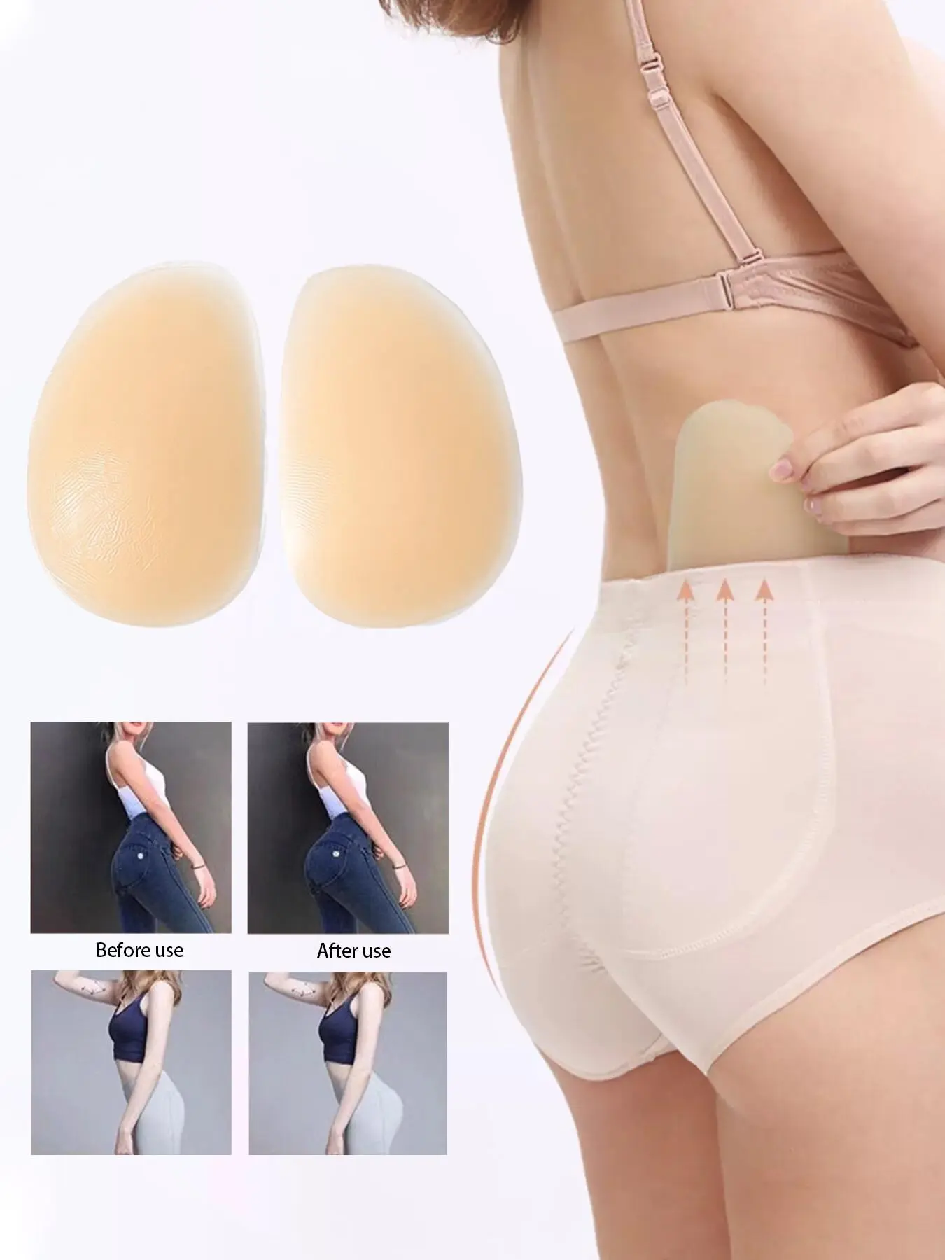 2pcs plus-size women's silicone hip and butt pads, with super sticky adhesion, naturally fitting the skin in a teardrop shape, creating an S-shaped figure, suitable for tight pants, bodycon skirts, and other outfits Underwear