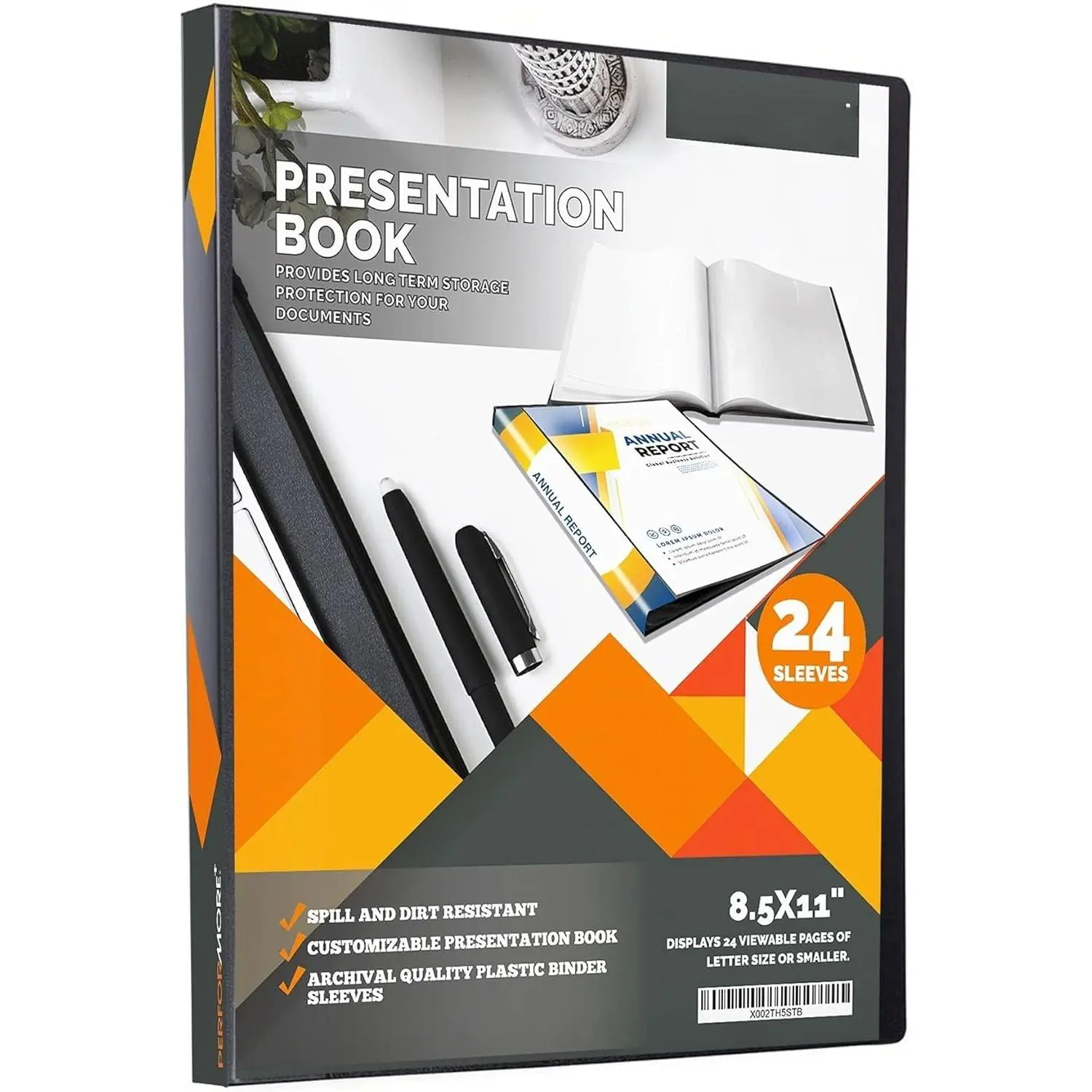 24-Pocket Presentation Book Folder | 8.5" x 11" Plastic Display Binder with Spill-Proof Clear Sleeves | Archival Acid-Free Portfolio for , Reports, and Documents (Black)