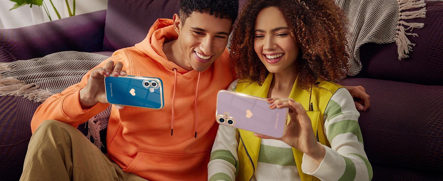 Teageo Compatible with iPhone 16 Case for Girl Women Cute Love-Heart Luxury Bling Plating Soft Back Cover Raised Camera Protection Bumper Silicone Shockproof Phone Case for iPhone 16, Pearl Aqua