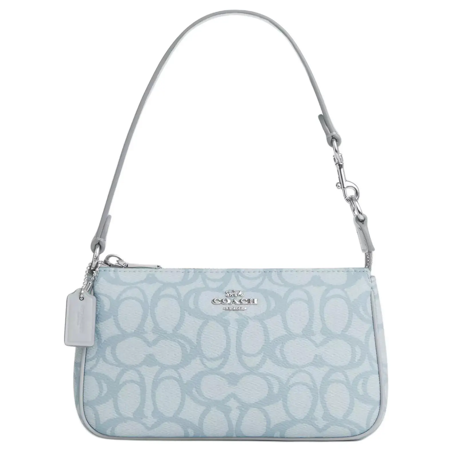 COACH Nolita 19 Metallic Logo Mahjong Crossbody Bag for Women, Small Coated Canvas Shoulder Bag in Ice Blue