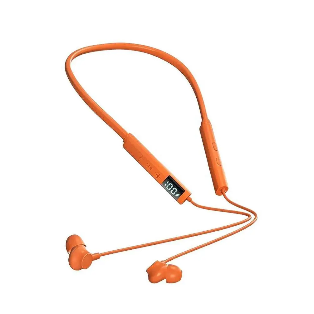 Orange Neckband Wireless Earbuds  High-Performance Neckband Earphones, 3D Panoramic Audio, AI Dual Connection, 48H Battery Life, Low-Latency Gaming, IPX4 Water/Sweat Resistant, Lightweight Neckband, Suitable For Travel Gym & Gaming