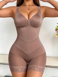 1 Count Women's V Neck Adjustable Strap Lace Shapewear, Highwaist Girdle Shapewear, Tummy Control High Waist Butt Lifting Jumpsuit, Double Compression V-Shape Waist Cincher Body Shaper, Suitable For Daily Wear & Sports