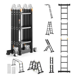 【DealsForYouDays】VEVOR Multi-Purpose Folding Ladder, 7-in-1 Tall Extension Step Ladder, A Frame 3 Step with Scaffolding Plank Telescoping Ladder, 12ft Reach Height Heavy Duty Ladder, 330 lbs Capacity for Home Outdoor