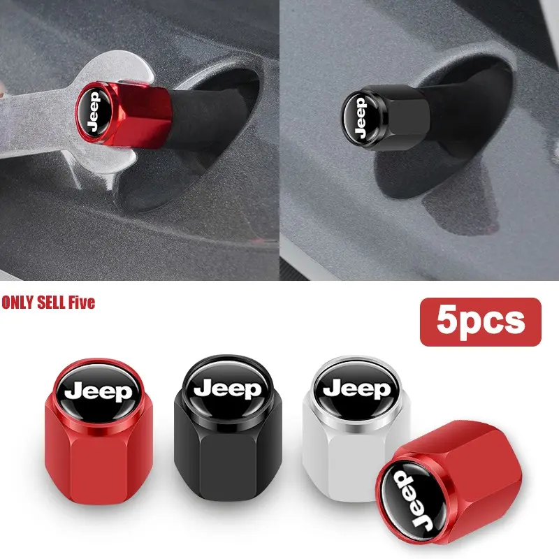 5pcs Car Wheel Tire Valve Caps, Tyre Rim Stem Covers, Airdust Accessories for Jeep Renegade, Wrangler Jk, Grand Cherokee, Gladiator, Compass