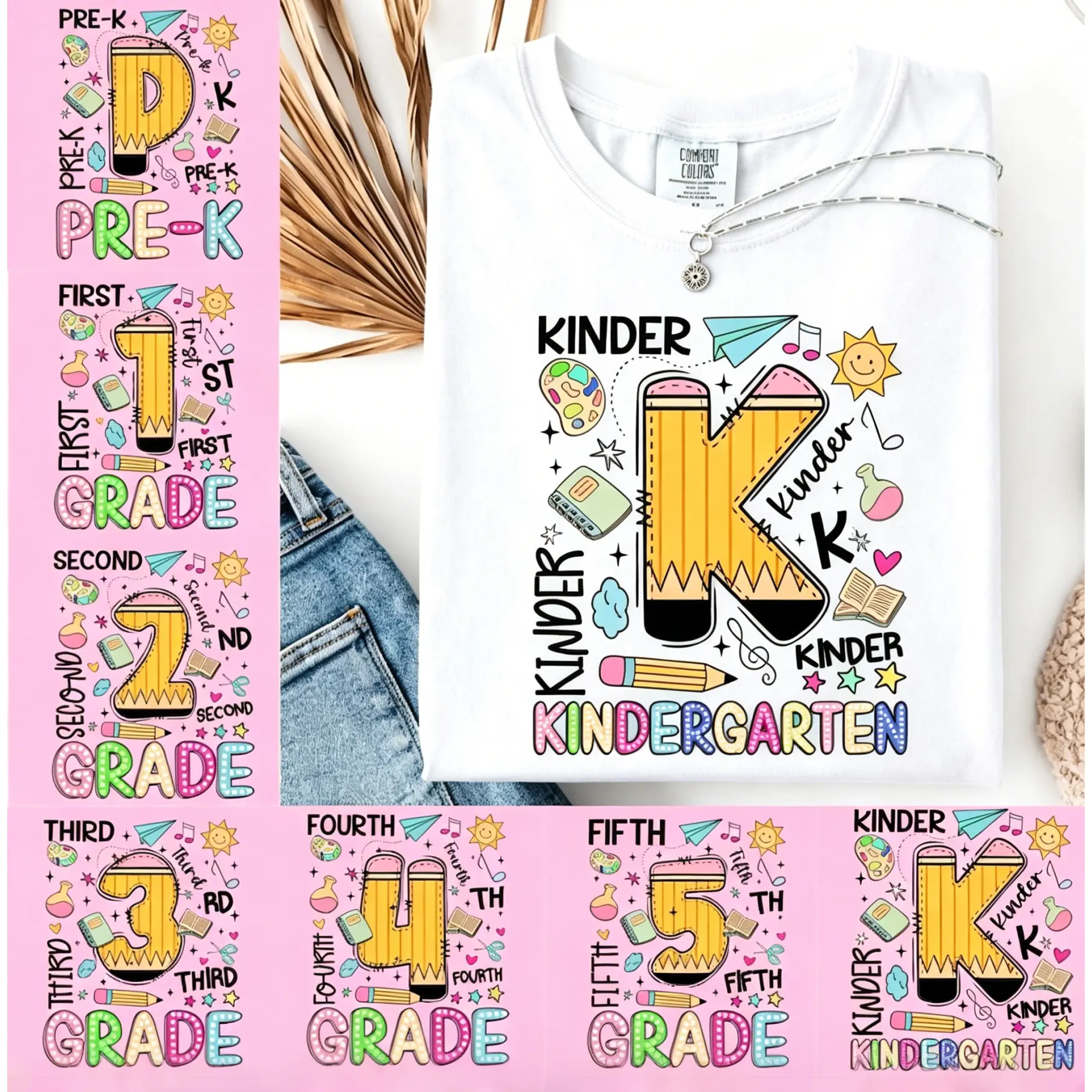 Grade Level Shirt,Custom Grade Pre-K to 5th Grade Cute Pencil Number School Supply Kids Back To School Graphic Short Sleeve T-Shirt,Kindergarten 1st 2nd 3rd 4th 5th Grade Tee, Back to School Shirt, First Day Gift # BackToSchoolShirt # CustomGradeTee