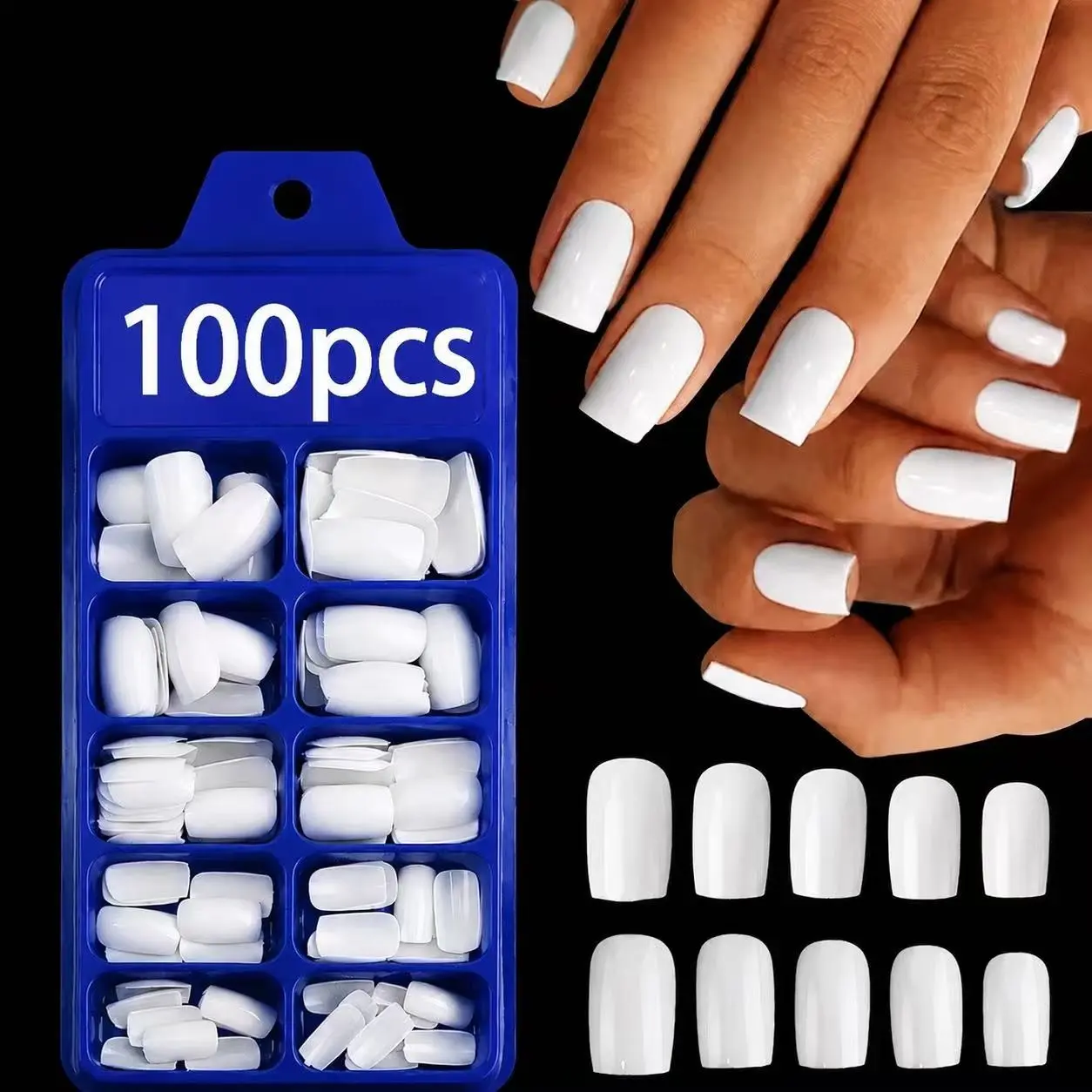 100PCS Press On Nails Square Shape Clean Girl Style White Nude Pink Basic Fake Nails Fake Nails Manicure Acrylic Nails Full Cover Nail Tips DIY Practice Salon Use Reusable Acrylic False Nails 1 Jelly Glue & 1 Nail File Versatile Commute
