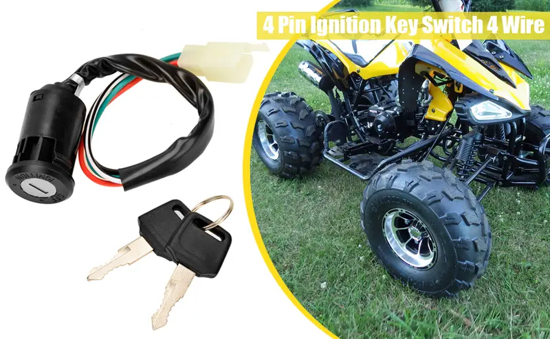 4-Wire Pin Ignition Start Switch with Wire Connector - Biker Lock & Bike Parts for ATV Quad Bike, 50cc-125cc 4-Wheelers, 110cc ATVs Compatible with Tao Tao, Coolster, Sunl, Roketa, Kazuma (Check Fit First) 4-Wire Pin Ignition Start Switch with Wire Connector - Biker Lock & Bike Parts for ATV Quad Bike, 50cc-125cc 4-Wheelers, 110cc ATVs Compatible with Tao Tao, Coolster, Sunl, Roketa, Kazuma (Check Fit First)