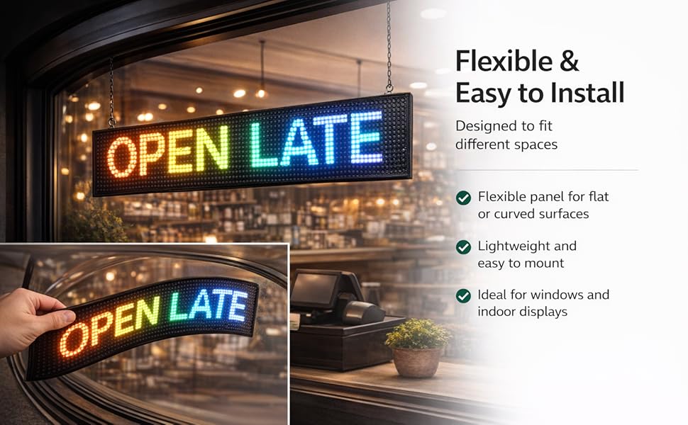 Programmable LED Message Board, Digital Scrolling Sign with App Control for Store Window, Shop, Bar, and Car Display, USB Powered (23 x 4Inch)