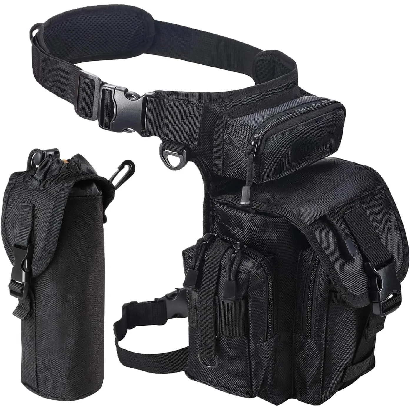 Men's Tactical Drop Leg Bag, Thick Nylon Thigh Pouch for Outdoors with 8 Pockets, Adjustable Belt, and Side Water Bottle Slot, Tactical Gear Equipment, Breathable, Sports, Tactical Accessories
