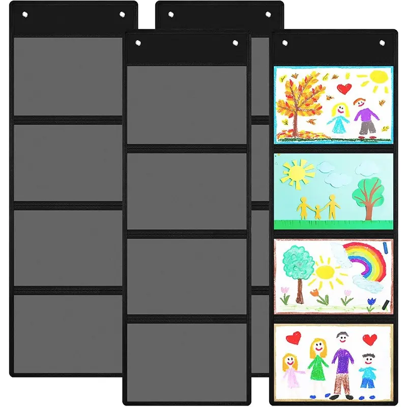 4pcs Storage Pocket Chart for Classroom 37.4 X 13in 4 Pockets Hanging Wall File Organizer for Cards, Drawing, Pictures, Class Demonstrations, Homework, Office Organization Stationery Storage Organizer (Multicolored)