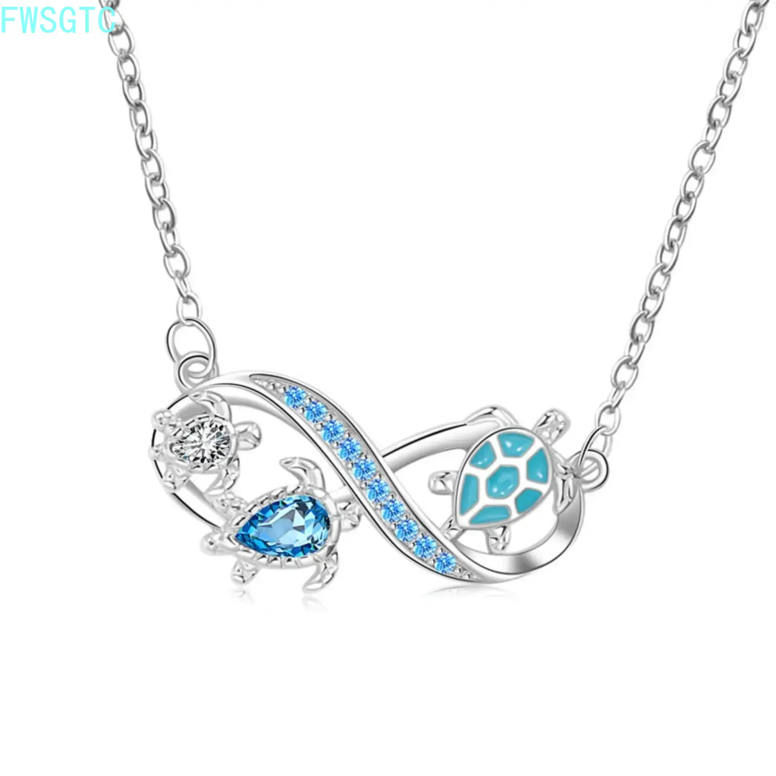 2026 New Ocean Blue Diamond Sea Turtle Infinity Pendant Clavicle Chain Unique Funky Women Jewelry Elegant Mother Birthday Gift Daily Beach Matching Fashion Accessory summervibes