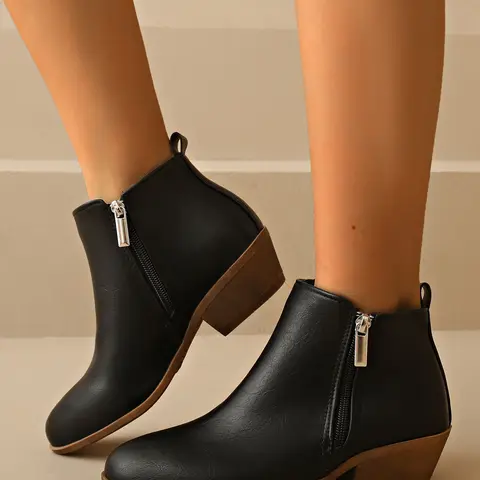 Fashionable Solid Color Side Zipper Ankle Boots, Boots with Zipper, Casual Comfortable Women Boots for Daily Wear, Female All-match Trend Shoes Footwear for Fall & Winter