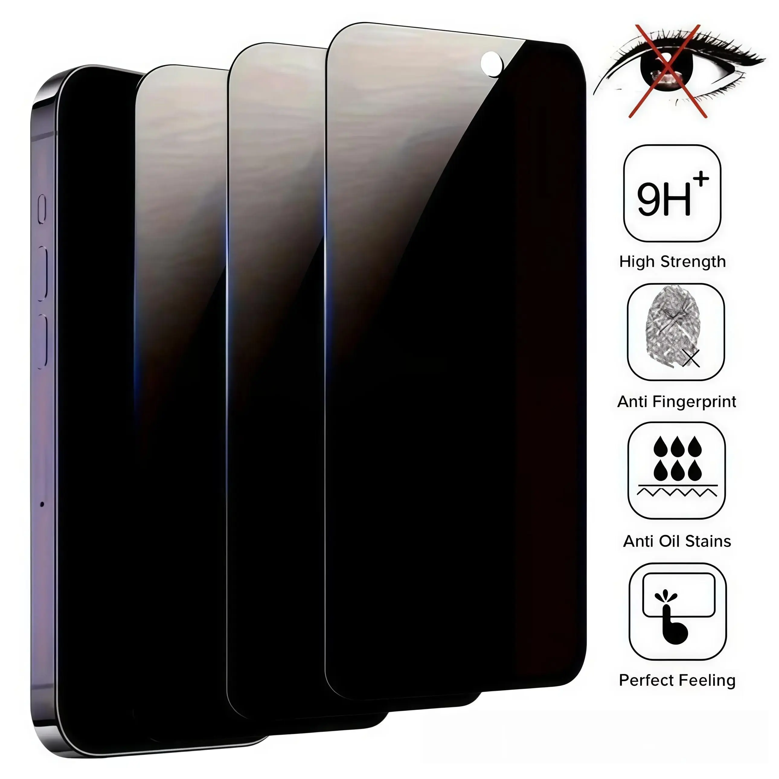 3-Pack Anti-Spy Tempered Glass Privacy Screen Protector for iPhone 12/13/14/15/16/17/11/16e Plus/Air/Pro Max, Handheld Cellphone Protective Cover, Bubble-Free, Scratch-Resistant, Fingerprint-Resistant, Shockproof Film with Pad & Cloth, Fits iOS Devices