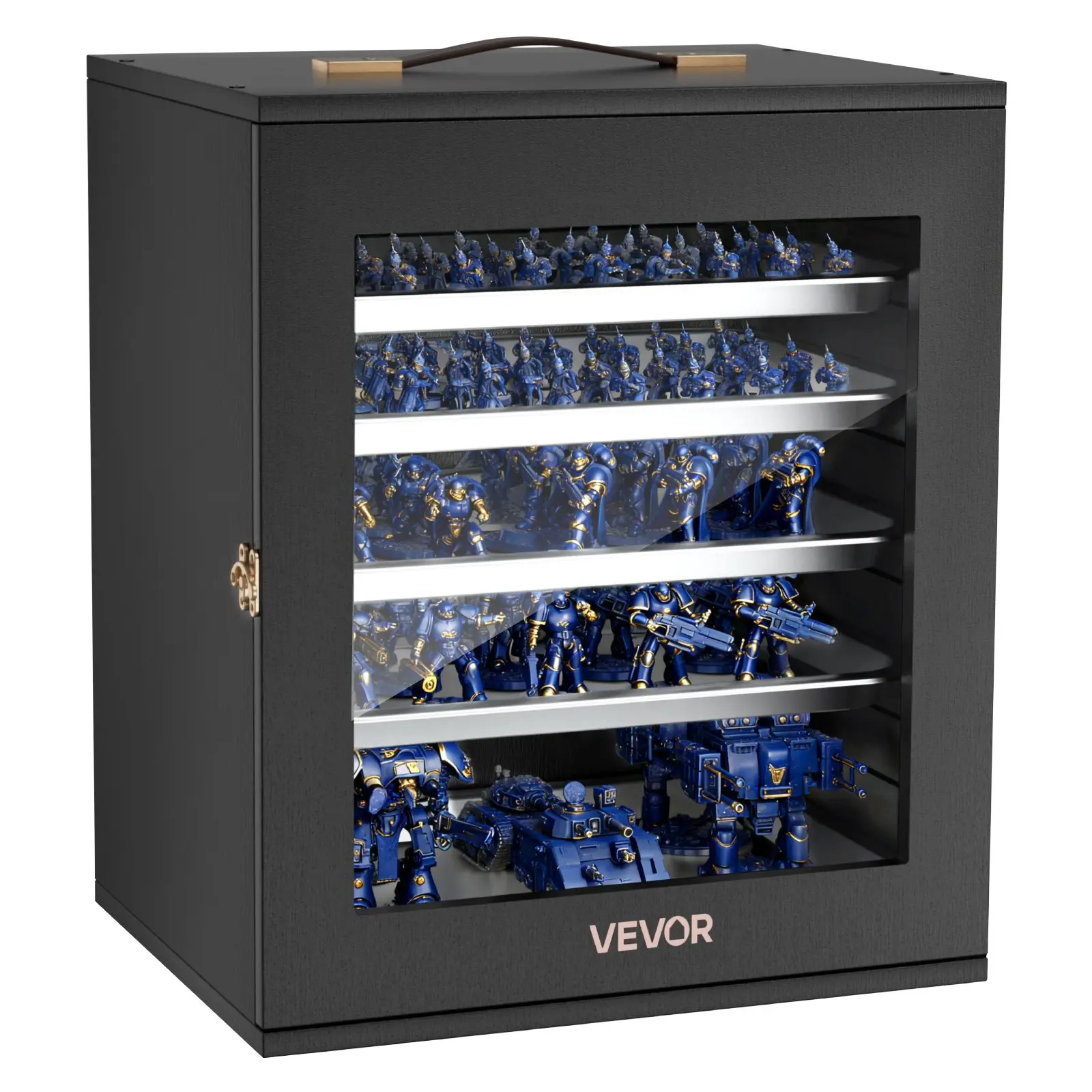 VEVOR Miniatures Storage Case, Warhammer Carrying Case Fits for 2500-3500 Scale Models, Wooden Miniatures Display Holder with 5 Tray 13 Slots, Miniature Case for Collectible (Minis Not Included)