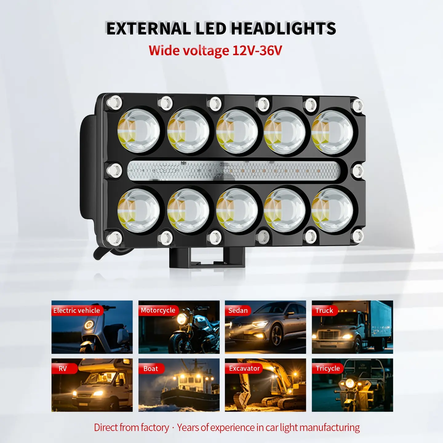 2-Pack Motorcycle Off-Road LED Headlights, Car Work Lights, LED Driving Lights, Outdoor Spotlights, Dual Function Electric Bike Front Lights