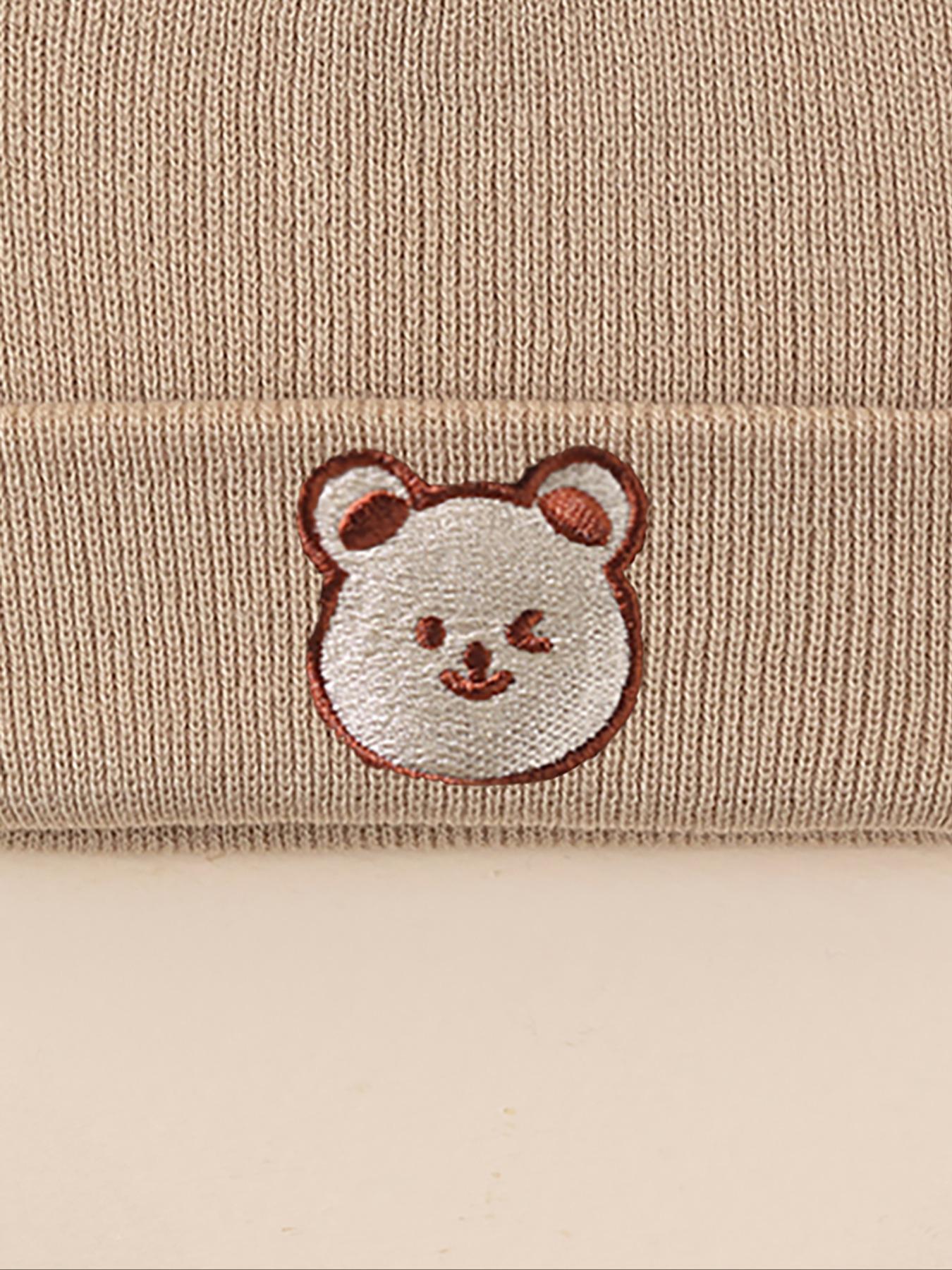 Baby Bear Embroidered Knit Hat for Newborns & Toddlers, Warm Winter Beanie for Outdoor Use, Casual Daily Commute Cap