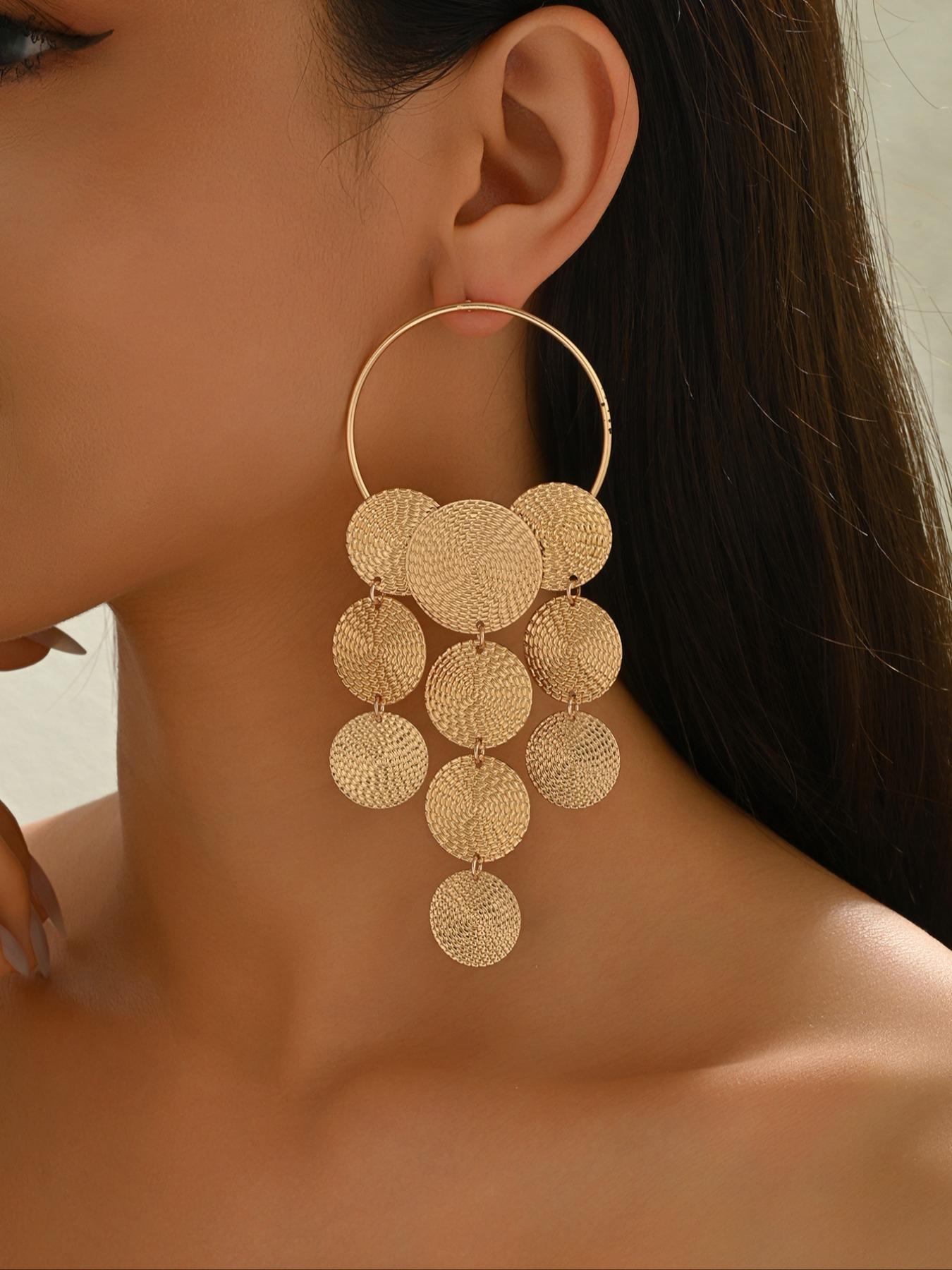 Fashionable Trendy Geometric Round Tassel Jewelry Earrings, Long Dangle Design, Perfect for Parties, Graduation, Mother's Day, Teacher Appreciation Gift, Statement Earring