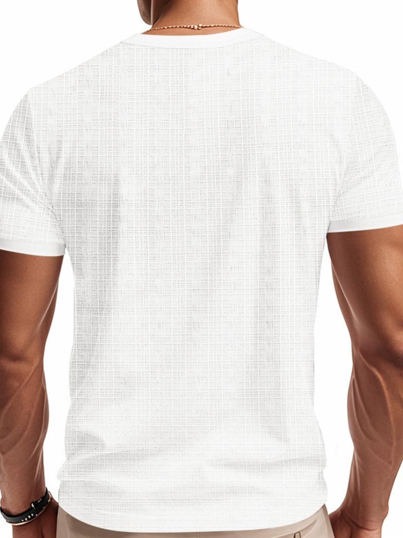 Men's Regular Fit Solid V Neck Short Sleeve Tee, Casual Comfy Breathable T-shirt for Summer, Men's Top for Daily Wear, Tropical