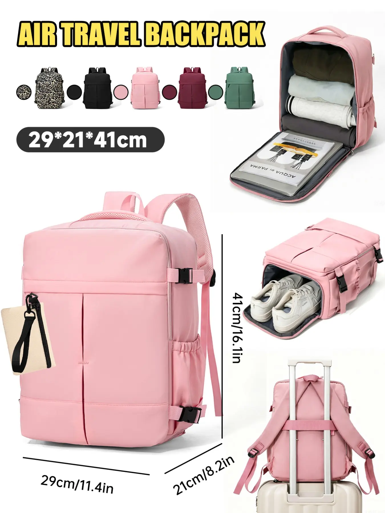 Travel Boarding Backpack with Shoe Compartment, Airline Approved, Cabin Backpack, 40x30x20cm, Women's & Men's Luggage, Separate Shoe Compartment, 180° Opening, Casual Style