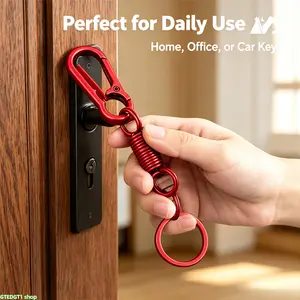 Sturdy Spring Linked Carabiner Key Clip, Multi Tone Metal Key Ring With Optional Leather Strap, Lightweight Hanging Hook For Vehicle Keys, Backpack Storage And Daily Outdoor Organizing