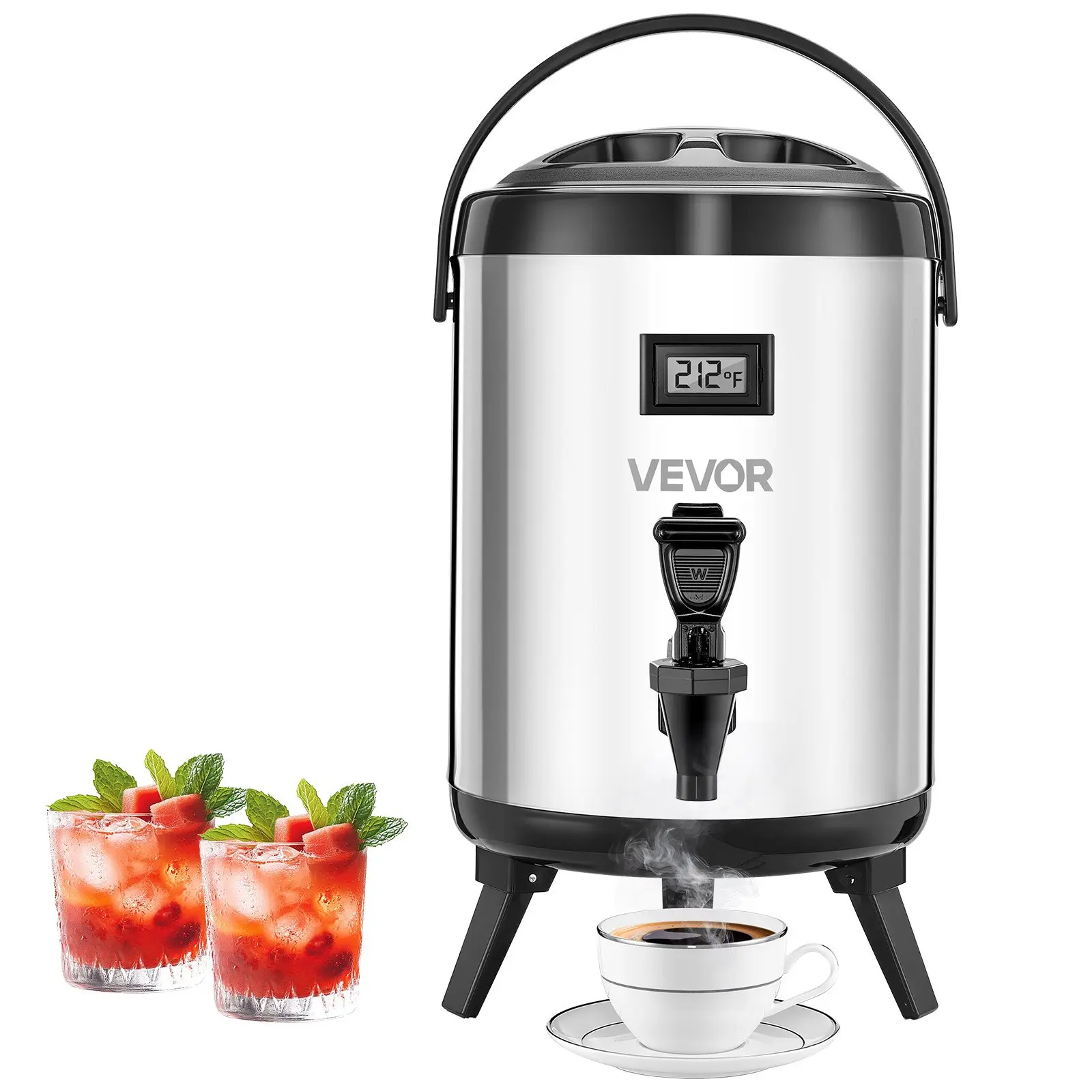 【toolupgrade】VEVOR Stainless Steel Insulated Beverage Dispenser, 1.5 Gal/6L Thermal Drink Server with Spigot & Temp Display, Fits Hot & Cold Drinks, for Cafes, Restaurants