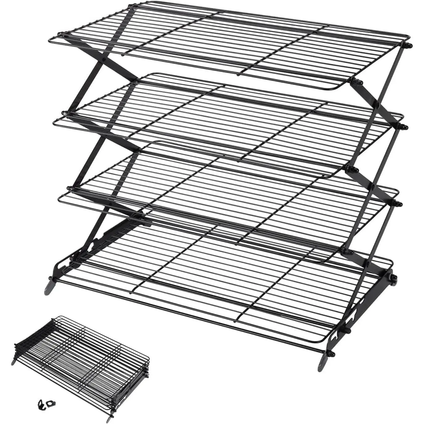 2/3/4-Tier Upgraded Collapsible Cooling Rack with Adjustable 3 Setting Design Stackable Roasting Cooking Drying Wire Cooling Rack for Cookies Baking Gifts for Women