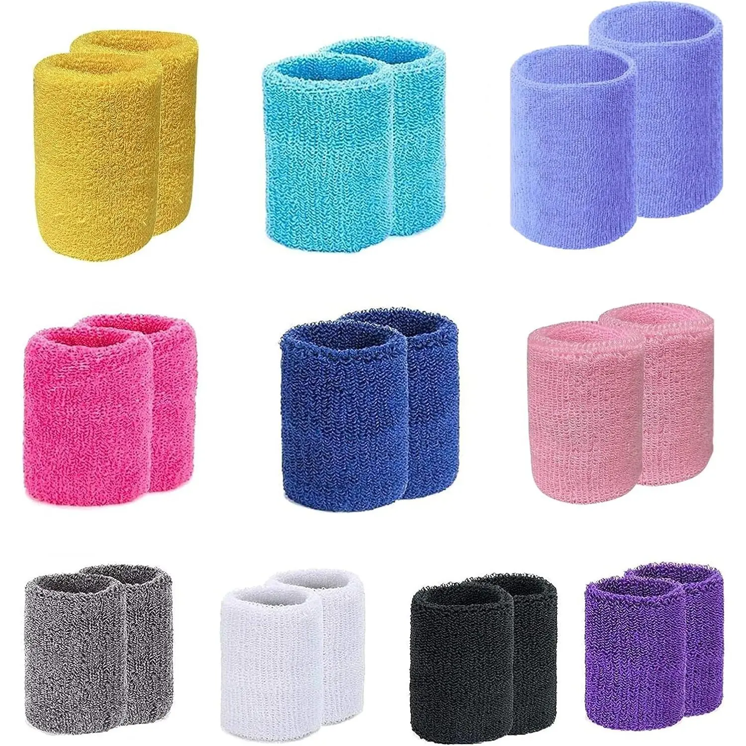 Absorbent Cotton Terry Cloth Sweat Wristbands for Tennis, Football, Basketball, Running - Colorful Arm Sweat Bands for Women & Men
