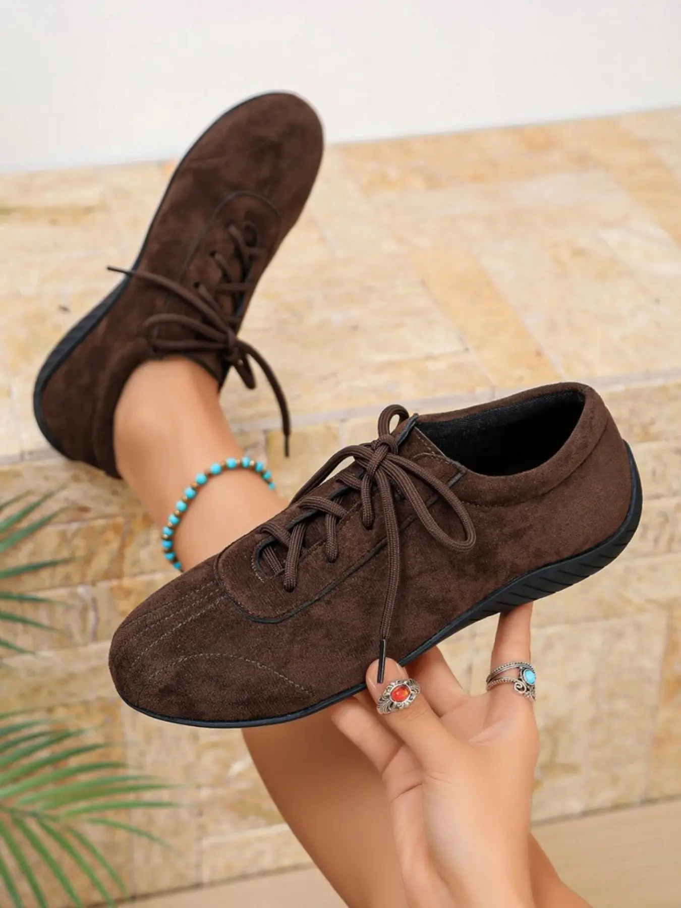 Women's Casual Lace-Up Shoes, Vintage Round Toe Flat Derby Trainers, Lightweight Soft Sole, Versatile Commuter Sneakers, Comfortable Everyday Footwear