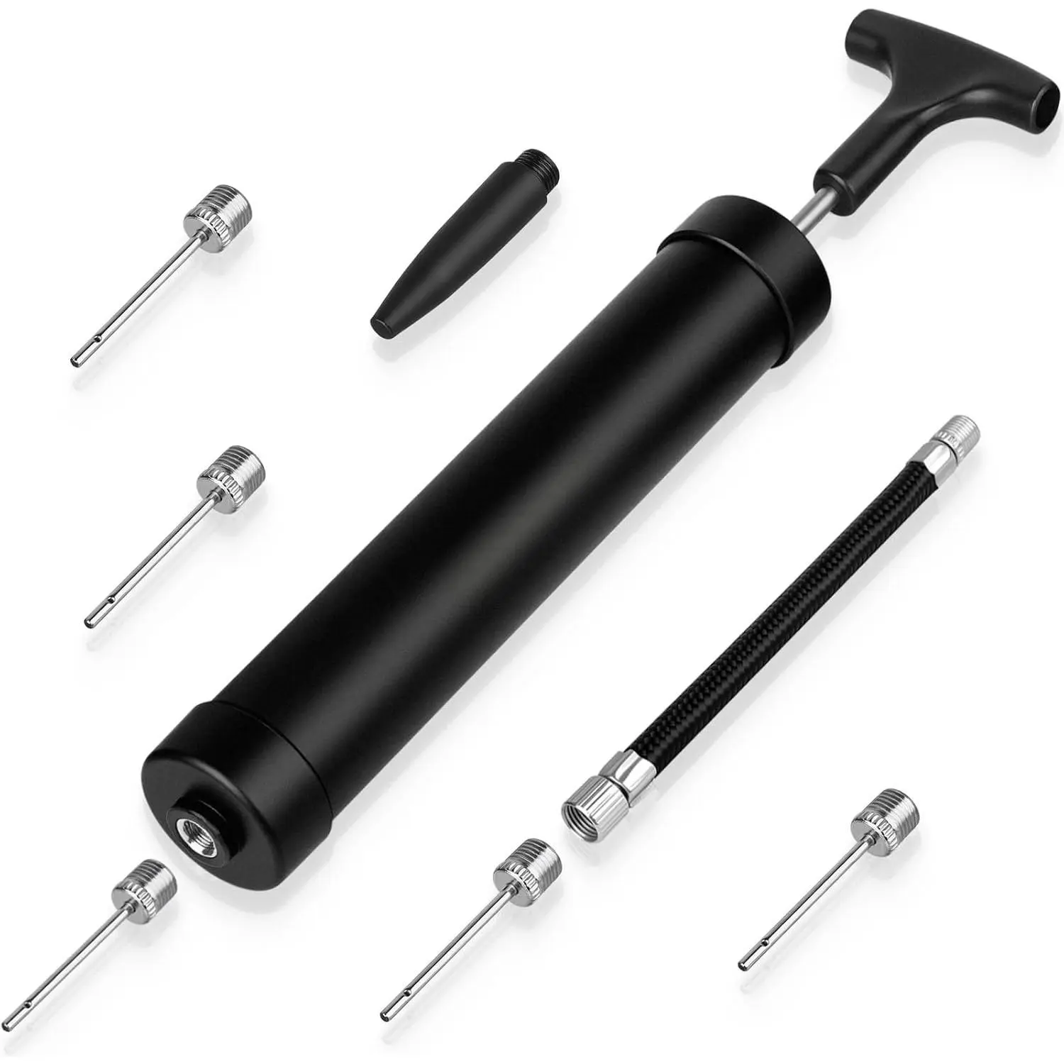 10 Inch Ball Pump Kit, Basketball Pump, Portable Air Pump with 5 , 1 Nozzle & Extension Hose for Soccer Football Volleyball Water Polo Rugby Exercise  Ball