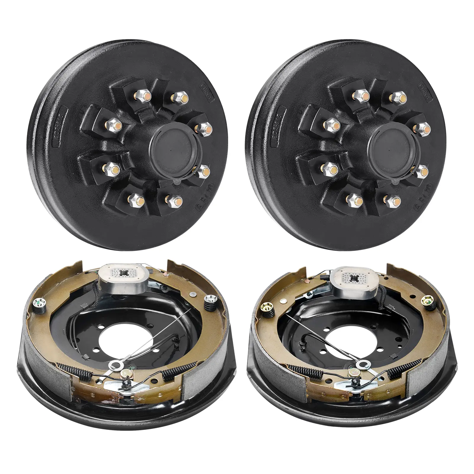 Trailer Hub Drum Kits 8 on 6.5-inch Bolt Circle with 12-inch X 2-inch Electric Brakes, DC12V/2.8-4.2A Current, Grey Cast Iron + SPHC + Q235 Construction, 5-Hole Mounting