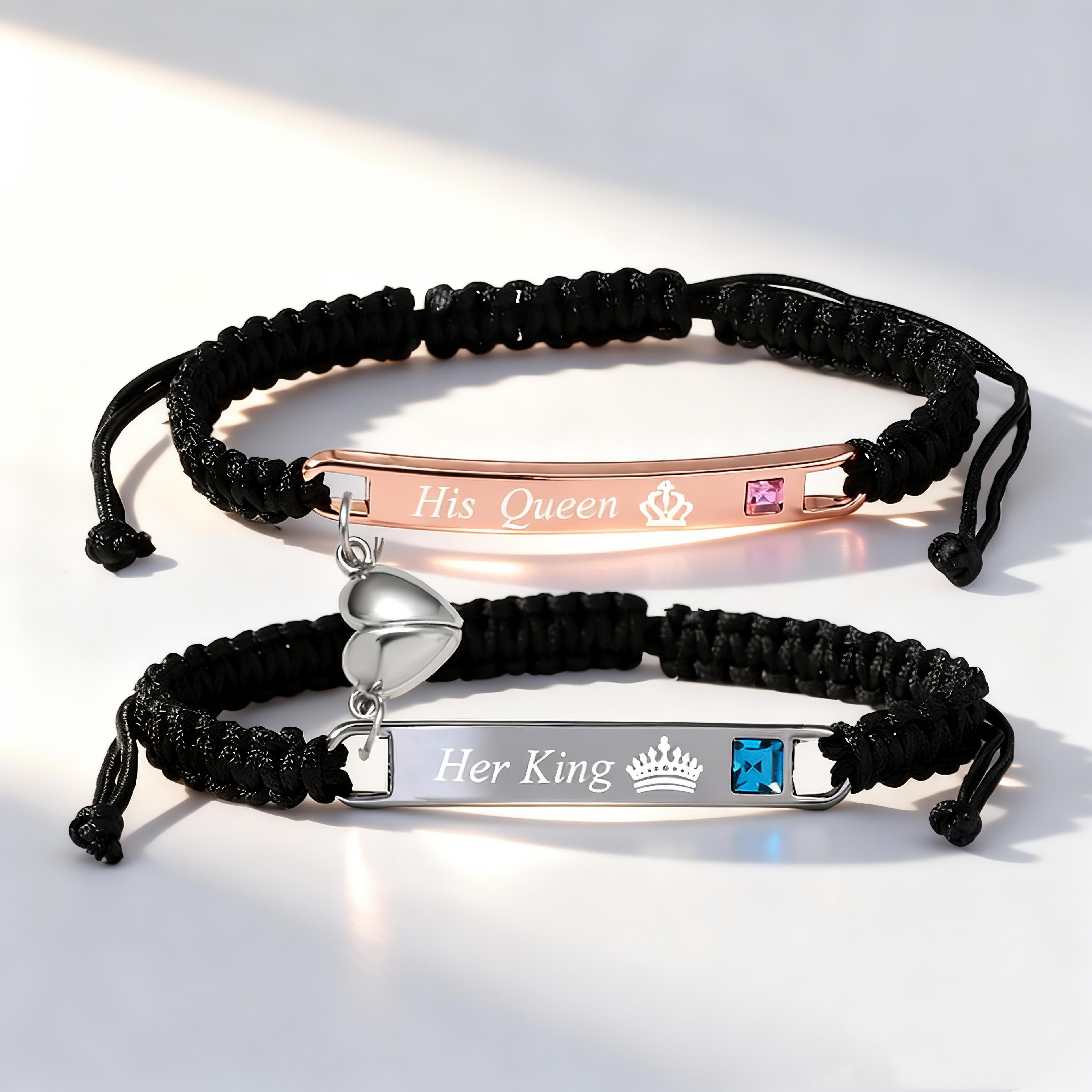 2 Piece Couple Bracelet, Handmade Braided Rope Bracelet, Adjustable Letter Bracelet, Couple Bracelet for Him and Her