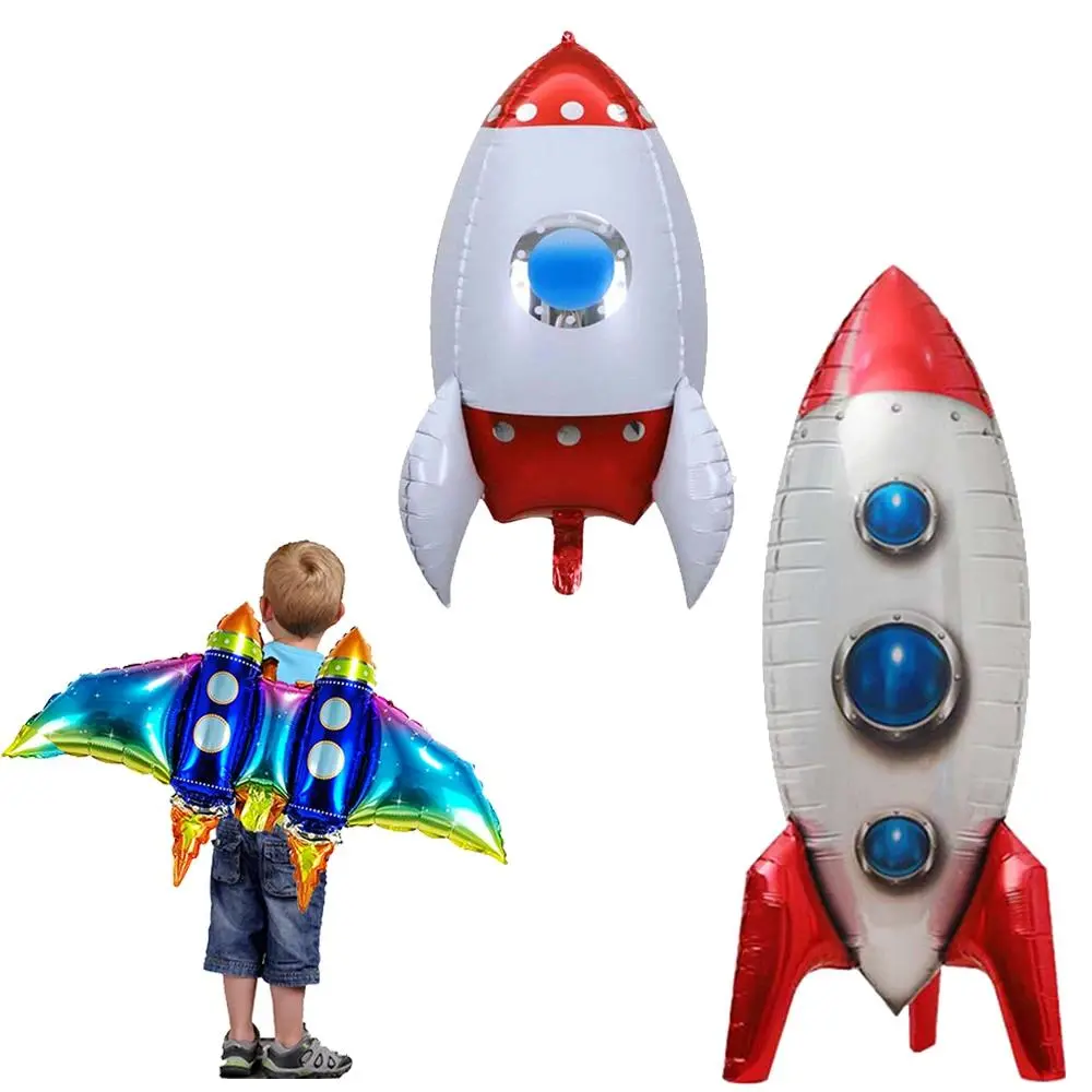 Stand-Up 4D Balloon Rockets, Decorative Balloons for Space Theme Parties & Rocket Boy Happy Birthday Supplies, 4D Design