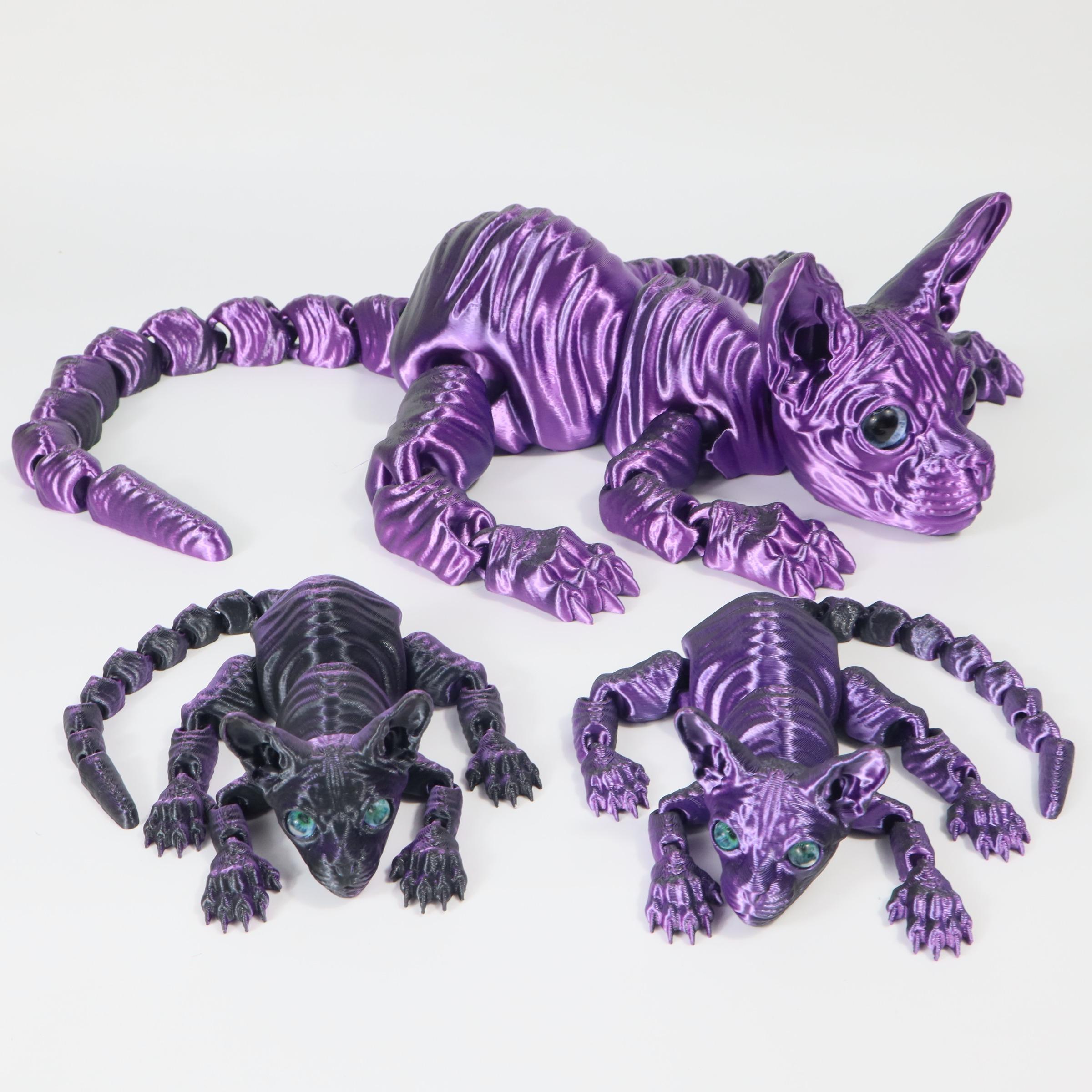 3pcs 3D Printed Cute Large Hairless Cat Decorative Figurine, Realistic Eyes, Colorful Kitten Gift Set, Perfect Holiday Party Decoration, Home Decor Ornaments