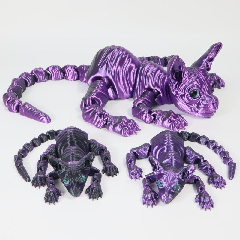 3pcs 3D Printed Cute Large Hairless Cat Decorative Figurine, Realistic Eyes, Colorful Kitten Gift Set, Perfect Holiday Party Decoration