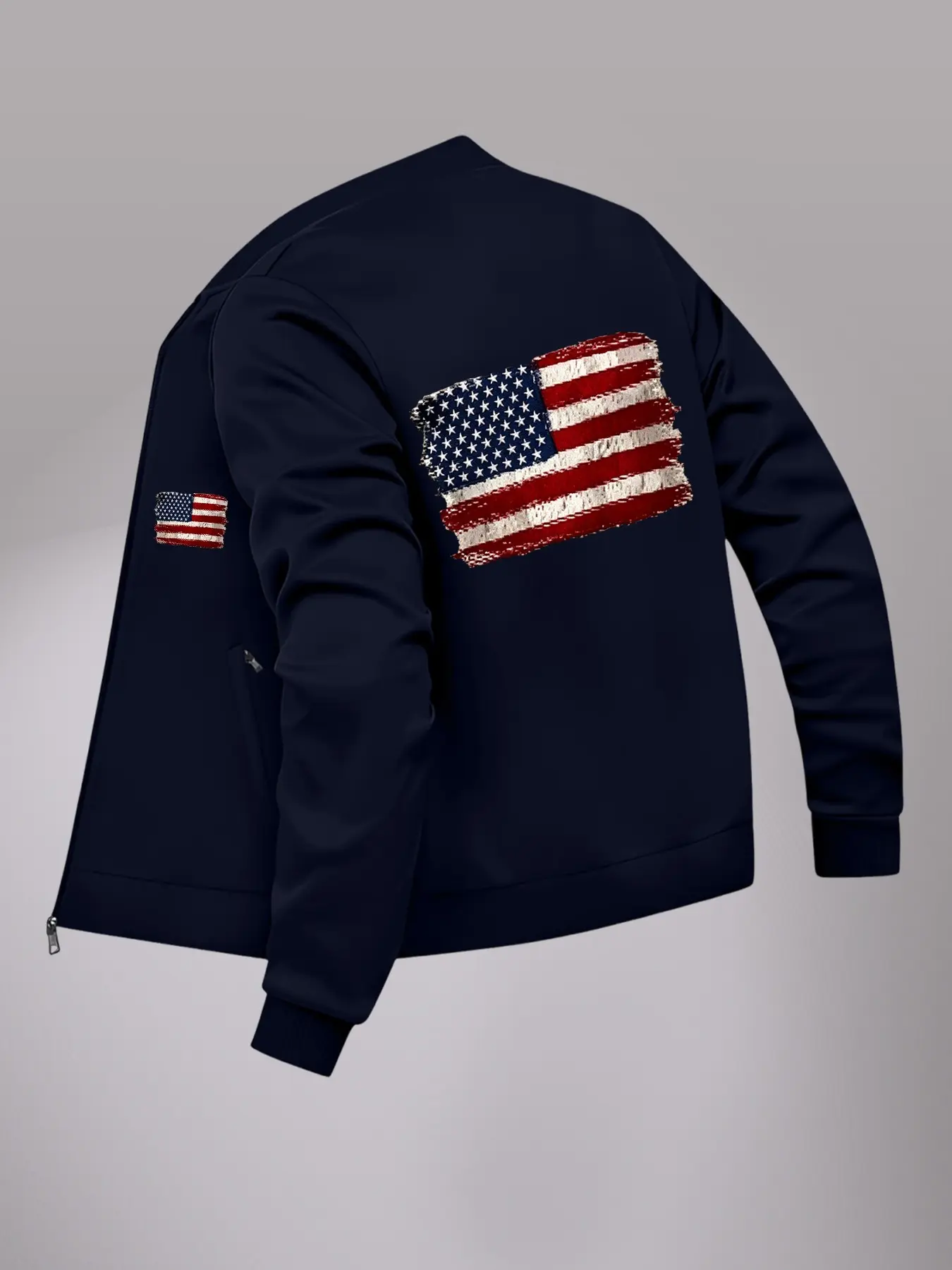 Men's Fashion Casual Jacket, American Flag Print, Long Sleeve, Zipper Outerwear, Slim Fit, Ideal for Sports & Outdoor Activities