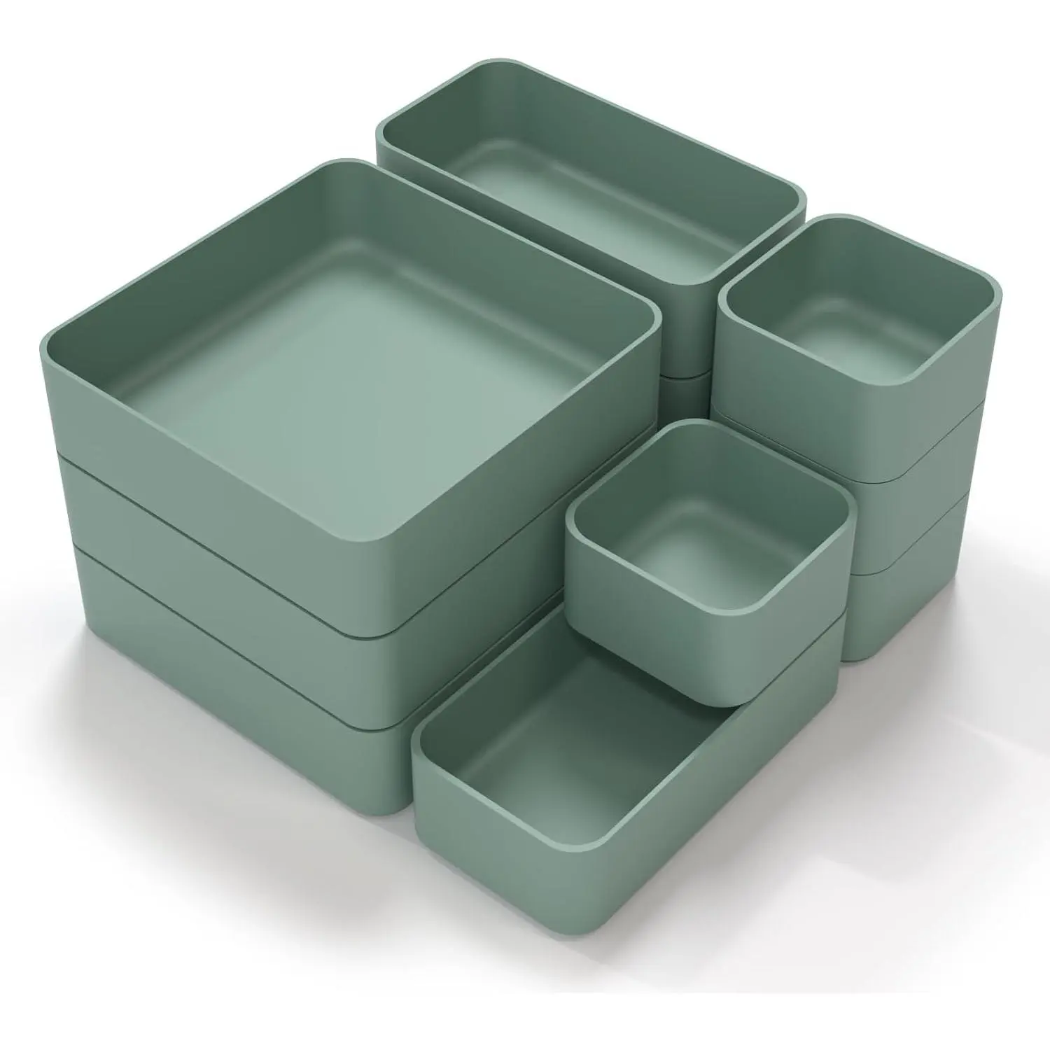 11-Piece Stackable Drawer Organizer Set, Multi-size Desk Drawer Organizer Trays Vanity Storage Bins for Storing Makeup, Stationery, Utensils in Bathroom Dresser, Office and KitchenGift.