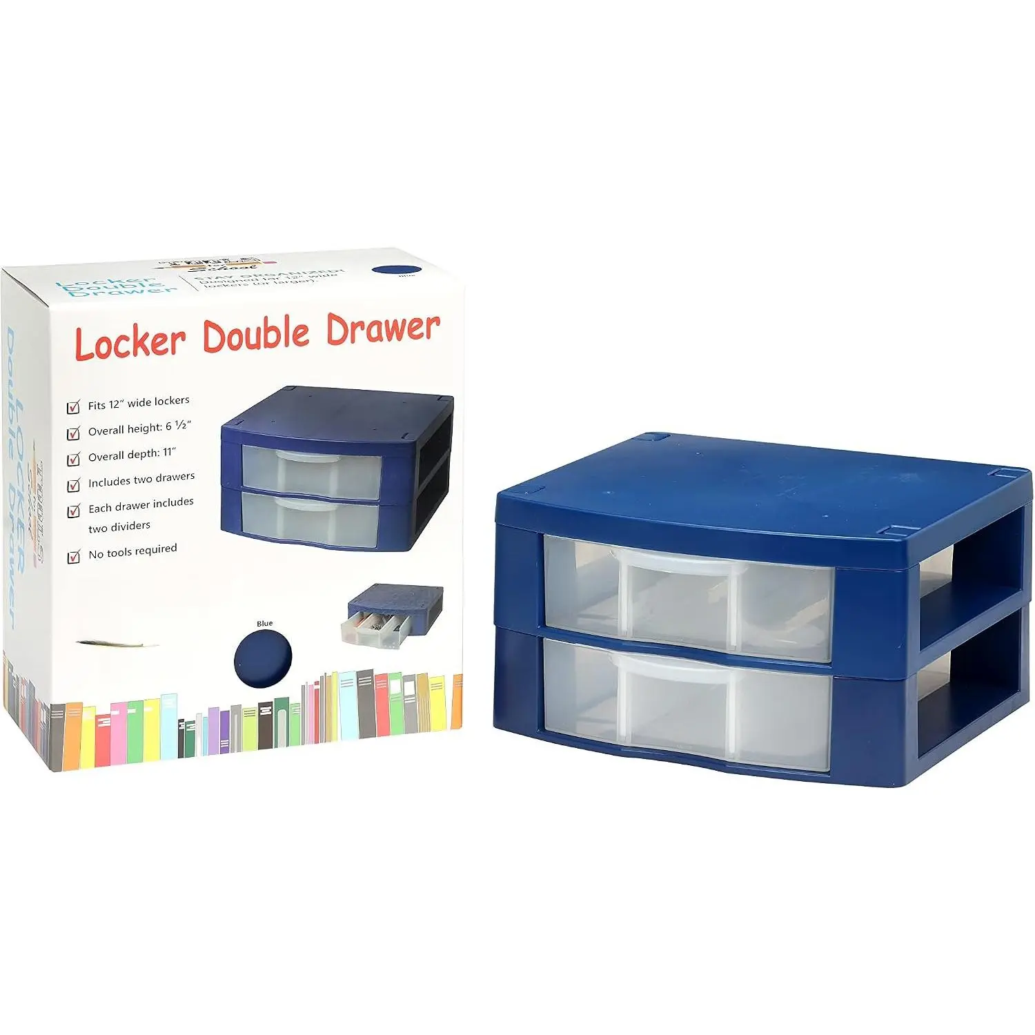 Locker Organizer Two Removable Drawer Dividers Organizer Adjustable Storage Drawers - Made from  ABS Plastics (Blue, 2 Drawers)