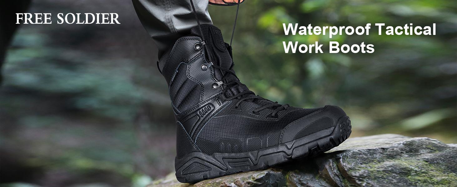 FREE SOLDIER Men's Military Tactical Boots Waterproof Hiking Work Boots Durable Combat Boots